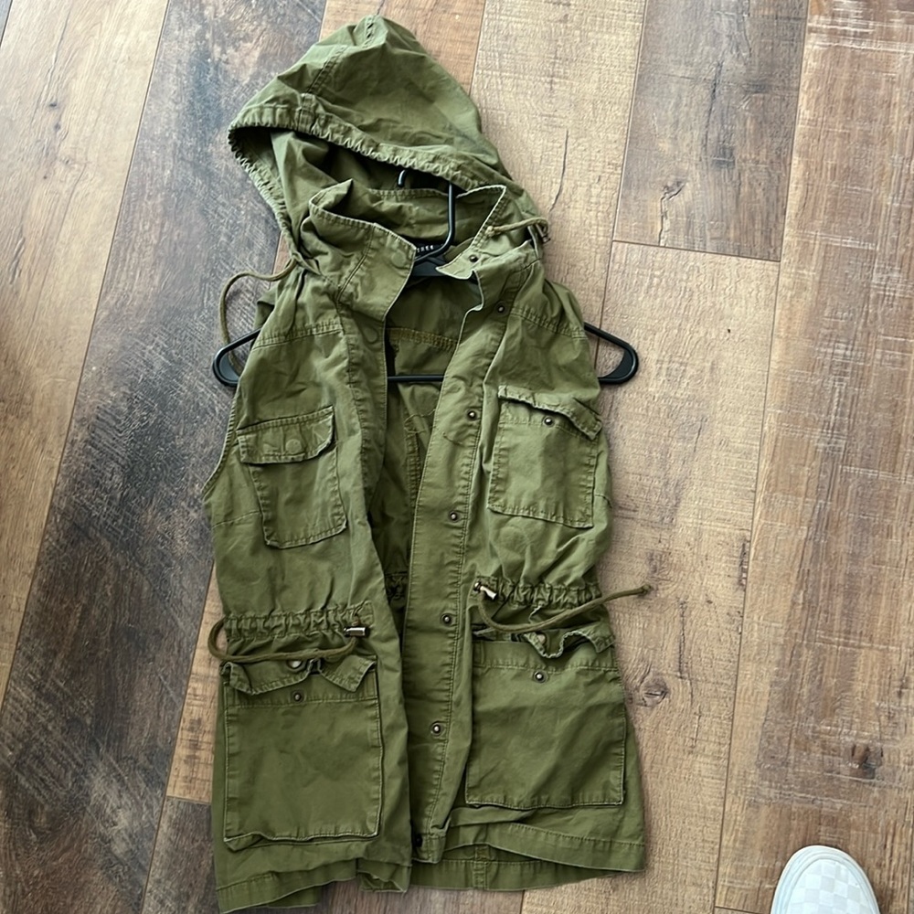 Olive green hooded cargo vest